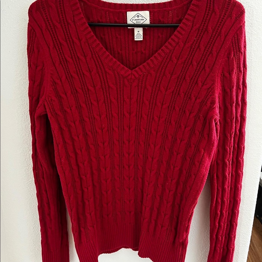 Red Long Sleeve Cable Knit Sweater
